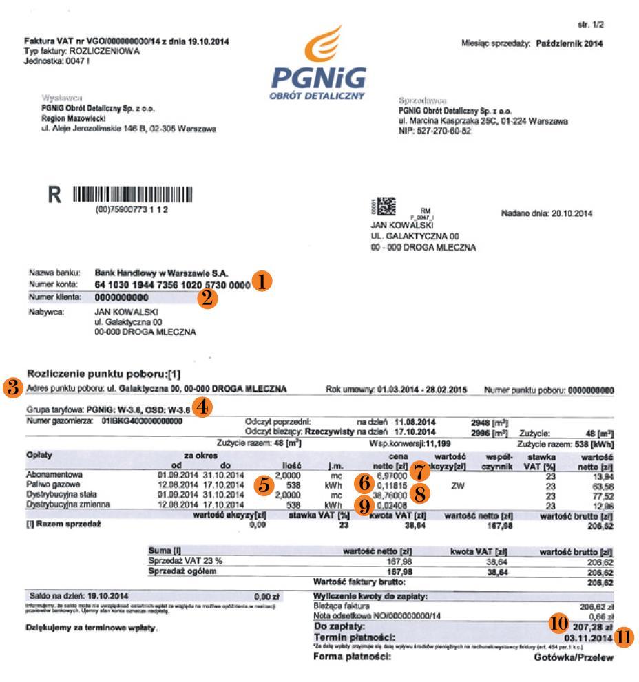 11. Termin płatności: Dzień, do którego należy uiścić opłatę. Proszę pamiętać, że zgodnie z art. 454 par. 1 k.c. za datę wpłaty przyjmuje się datę wpływu środków pieniężnych na rachunek wystawcy faktury.