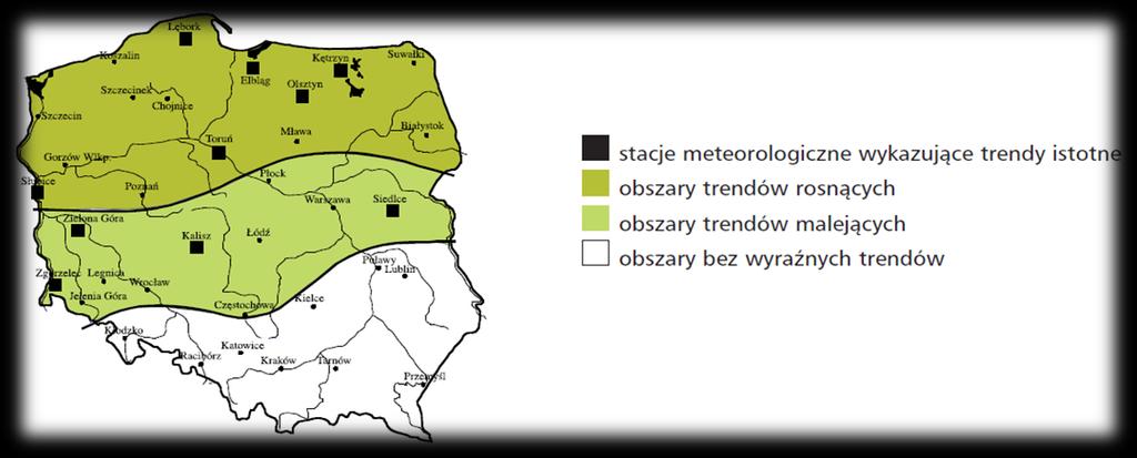 W praktyce oznacza to wzrost częstości występowania zarówno okresów z niedostatkiem, jak i nadmiarem opadów.