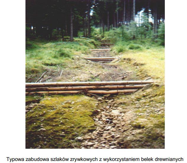 Ryc. 6 Przykłady zabezpieczania szlaków zrywkowych przed erozją (wg. Dobre praktyki w realizacji obiektów małej retencji w górach. Przeciwdziałanie skutkom odpływu wód opadowych na terenach górskich.