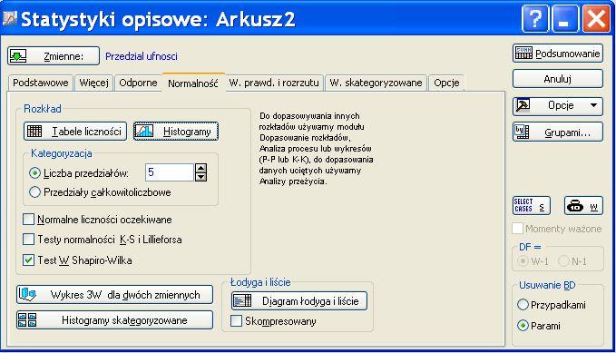 Obliczenia w pakiecie STATISTICA 10.
