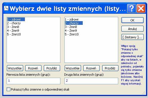 Obliczenia w pakiecie STATISTICA Z jednej