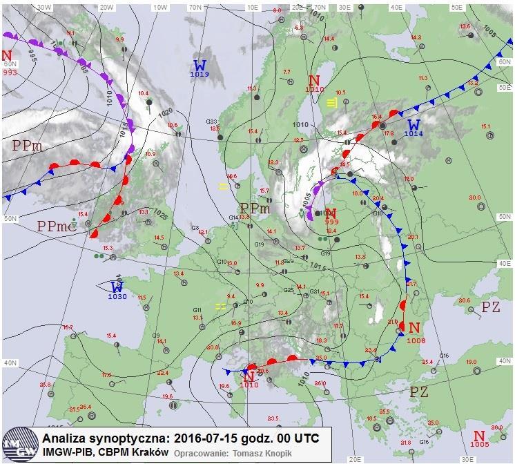 Zmiany Klimatu Epizody opadowe lipiec 2016 oraz lipiec 2017 - przyczyny formowania się opadu w rejonie Gdańska Chłodne powietrze polarnomorskie,