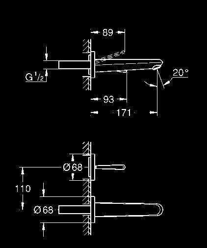 7 l/min rozstaw między wylewką a dźwignią 110 mm wysięg 171mm min.