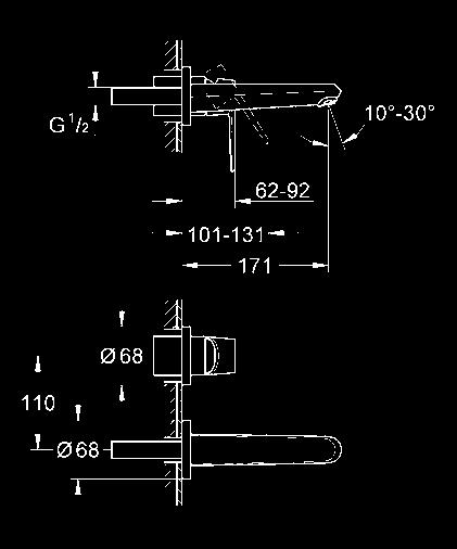 rekomendowane ciśnienie - 1,0 bar 19 974 002 chrom 221,00 ditto, wysięg wylewki 225 mm 32 635 000 216,00 Jednouchwytowe elementy do zabudowy podtynkowej DN 15 do