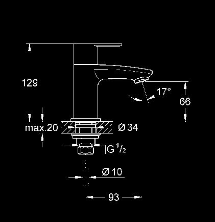 rekomendowane ciśnienie - 1,0 bar I klasa głośności według normy DIN 4109 nakrętka przyłącza 1/2 x 10,5 mm 33 552 20E