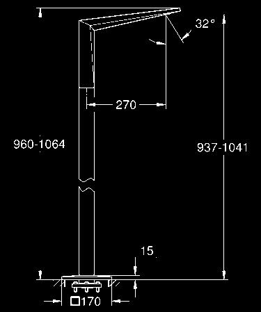 elementu montażowego wylewka ze zintegrowanym perlatorem wysokość całkowita 1070 mm wysięg wylewki 270 mm 45 984 001 chrom 411,00 Element montażowy do