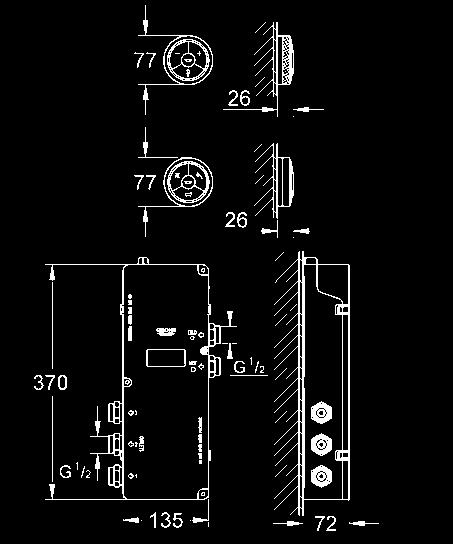 bezpieczeństwa po 20 min GROHE SafeStop przy 38 C transmiter sygnału do sterownika i elementu termostatycznego z kablem 3m technologia GROHE TurboStat GROHE EcoJoy technologia dla zmniejszenia