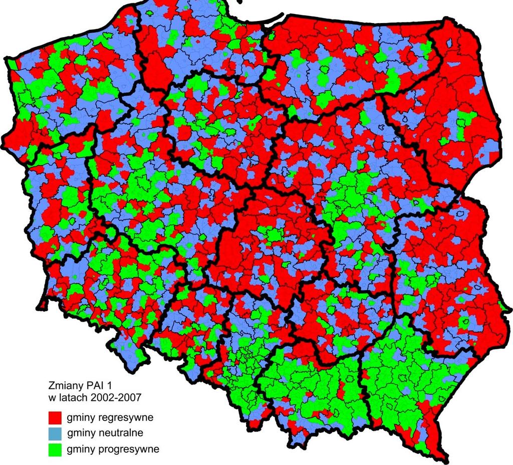 Biuro Analiz i Dokumentacji, Dział Analiz i Opracowań Tematycznych Mapa 4. Zmiany wskaźnika potencjalnej atrakcyjności inwestycyjnej gmin w latach 2002-2007 Źródło: P.