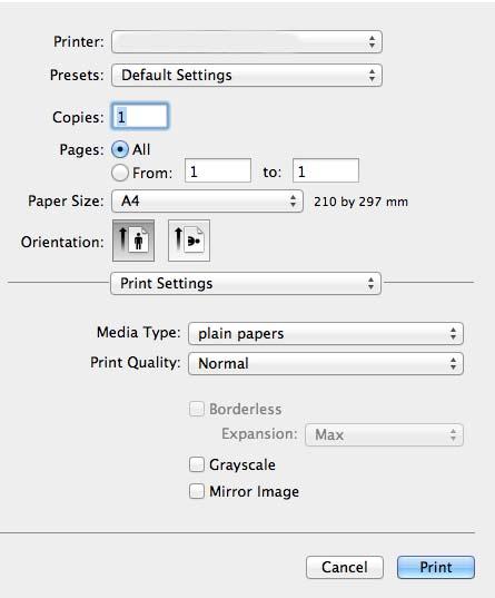 Drukowanie 5. Z menu podręcznego wybierz opcję Ustawienia druku. W systemie Mac OS X v10.8.