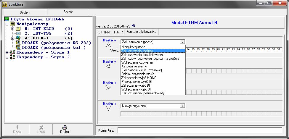 14 ETHM-1 Plus SATEL Rys. 8. Program DLOADX: zakładka Funkcje użytkownika. 6.1.5 Wirtualny manipulator Wirtualny manipulator pozwala obsługiwać i programować system alarmowy analogicznie, jak manipulator fizyczny.