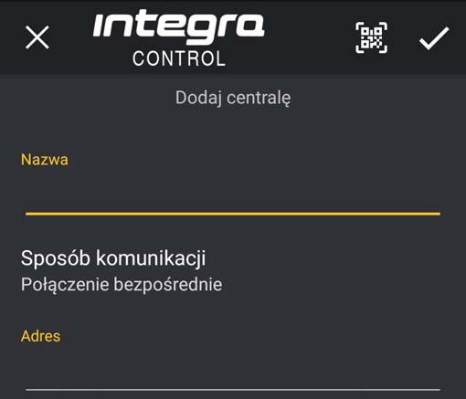 SATEL ETHM-1 Plus 35 Rys. 21. Aplikacja INTEGRA CONTROL (system Android): ekran Dodaj centralę. 2. Jeżeli chcesz użyć innego sposobu komunikacji, niż ustawiony domyślnie, dotknij ekran w obszarze Sposób komunikacji i wybierz inny.