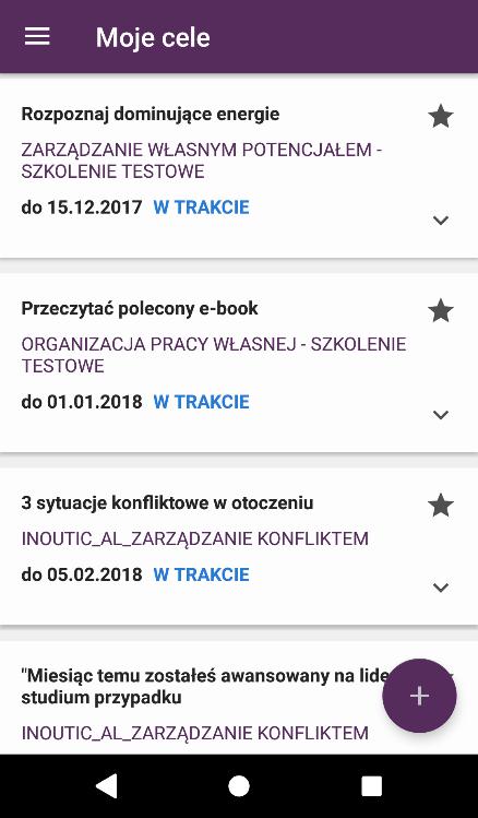 Dodawanie celów poszkoleniowych Aby dodać cele do szkolenia: KROK 1 wejdź w zakładkę cele, KROK 2 wybierz ikonę dodaj cel, KROK 3 wpisz nazwę ta nazwa będzie widoczna w aplikacji uczestnika na liście
