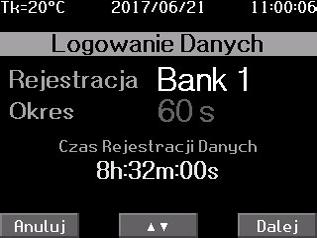 10h wyznaczanie sprawności baterii według Q10 Rozładowanie Prądem 20h wyznaczanie sprawności baterii według Q20 Ustawienie parametrów rozładowania (widok 14): Używając przycisku [F2] i [Nastawnika]