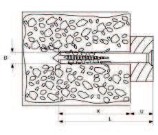 KKS KKT KKD K min. głębokość zakotwienia D średnica kołka L długość kołka U maks. grubość elementu mocowanego PARAMETRY MONTAŻU Cegła pełna 7.