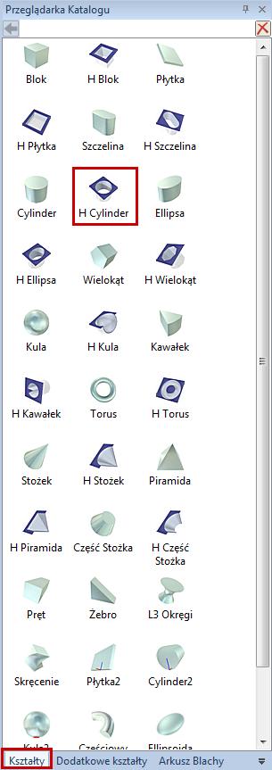 14. W katalogu Kształty wybieramy element H Cylinder i