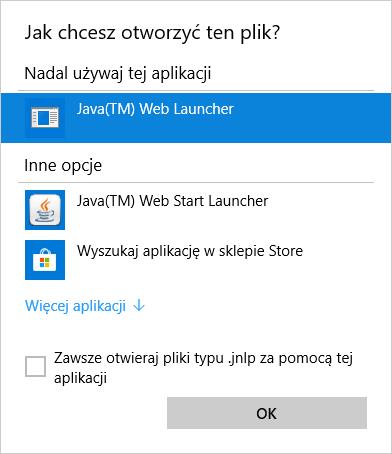 jnlp Udaj się do folderu do którego została pobrana. Zwykle są to Pobrane : 2. A tutaj wybieramy inną aplikację. 1.