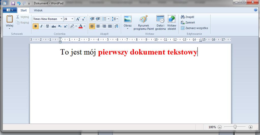 2. Wprowadzamy dowolny tekst w edytorze tekstu - WordPad