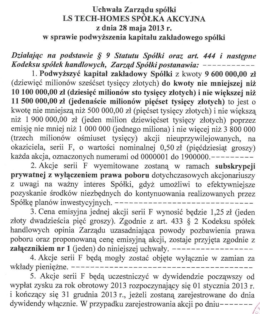 Spółki: akcje serii F, G, H.