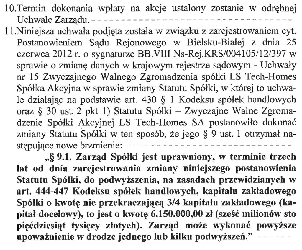 Oświadczenie Zarządu Spółki z dnia 17 czerwca 2015 roku w sprawie dookreślenia podwyższenia kapitału zakładowego (Akt notarialny