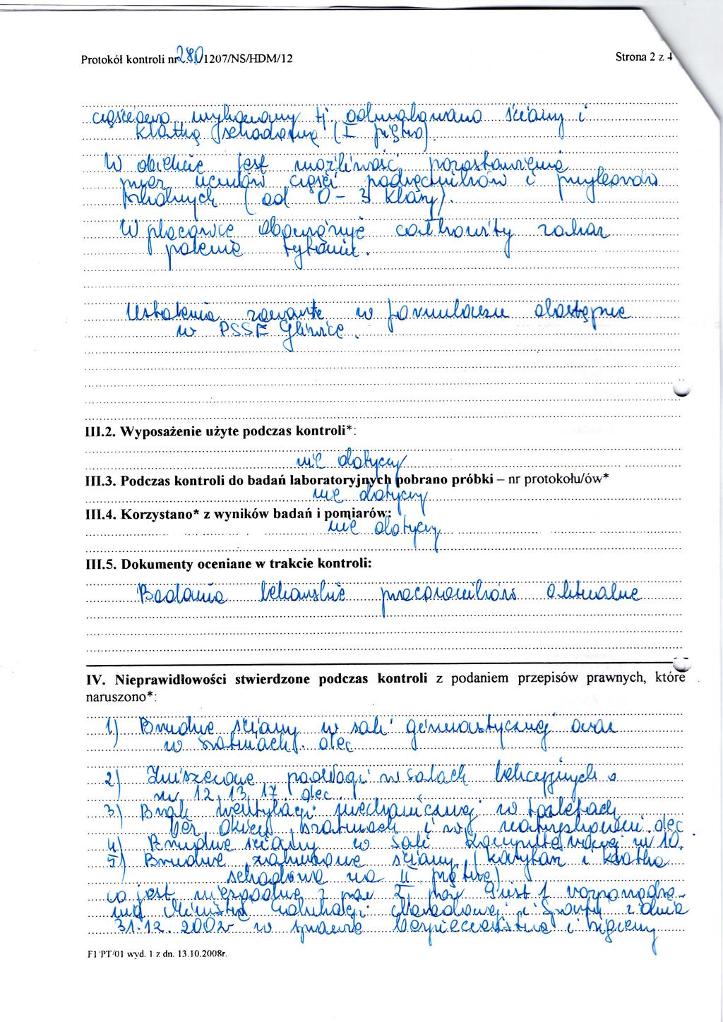Protokot kontroli ni^$,ul207/ns/hdm/12 Strona 2 z I ft^uixiu^ i 111.2. Wyposazenie uzyte podczas kontroli91 111.3.