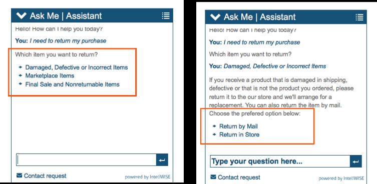 Chatbot realizuje scenariusz dopytywania System dopytuje, wyświetla opcje, poprzez wirtualny dialog System