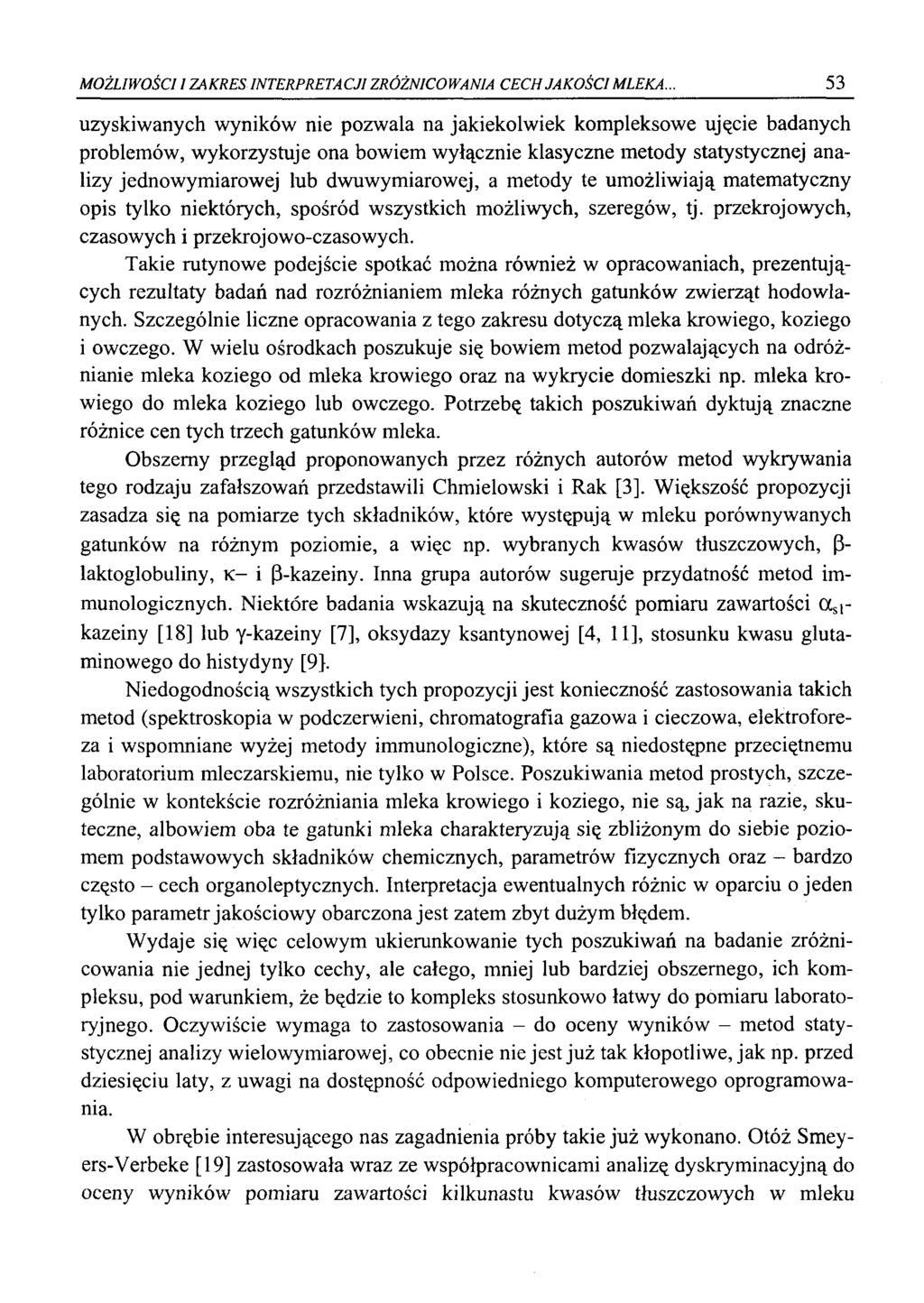 MOŻLIWOŚCI 1 ZAKRES INTERPRETACJI ZRÓŻNICOWANIA CECH JAKOŚCI MLEKA.