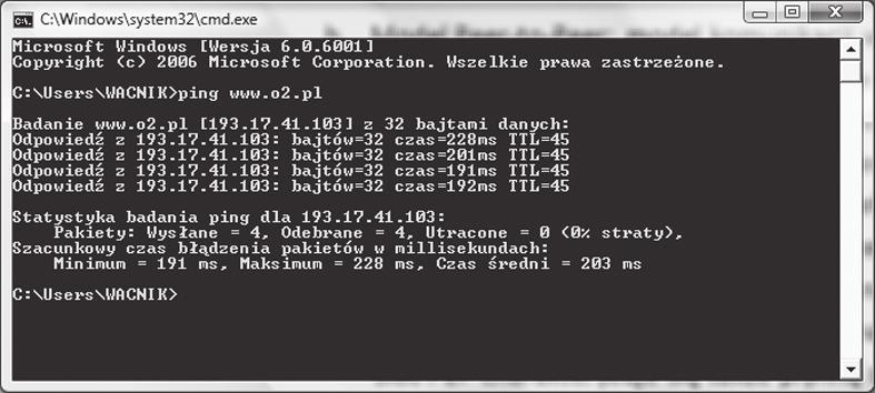 < 16 > Informatyka + Umożliwia sprawdzenie, czy istnieje połączenie pomiędzy hostami testującym i testowanym i określenie jakości połączenia między nimi poprzez mierzenie liczby zgubionych pakietów