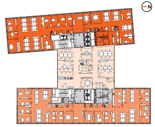 Rzut typowego piętra Examplary floor plan Najemca 1-577 m² Tenant 1 54 Typowych stanowisk pracy Typical work place Najemca 2-352