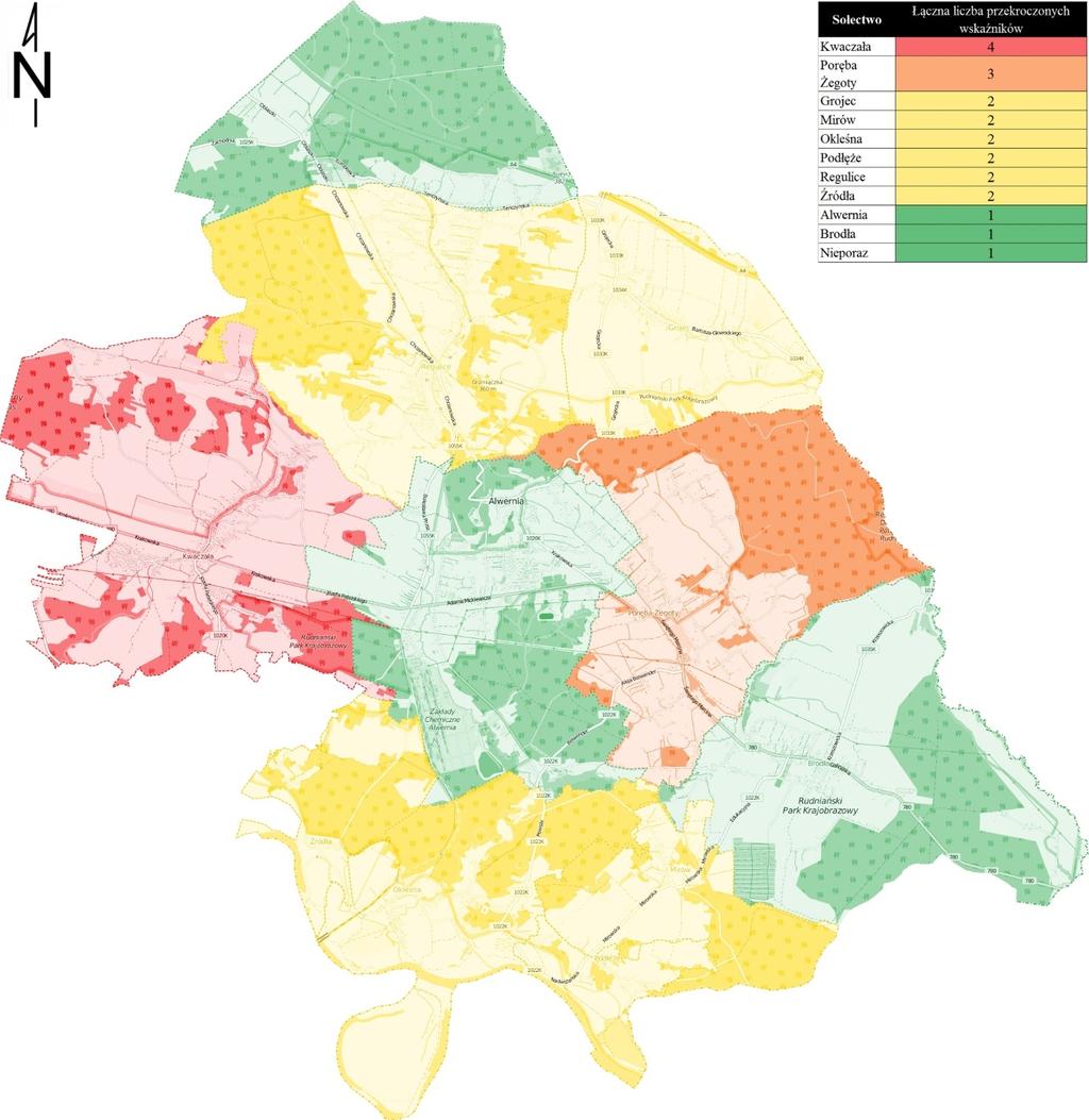 Podsumowanie diagnozy w sferze przestrzenno-funkcjonalnej, technicznej i środowiskowej Mapa 3 Rozmieszczenie przestrzenne negatywnych