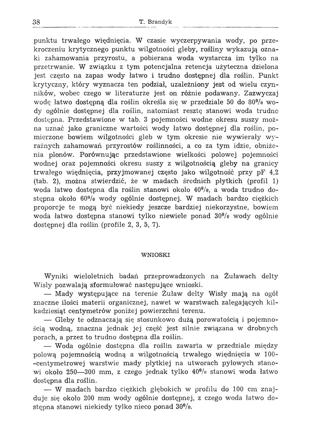 38 T. Brandyk punktu trwałego więdnięcia.