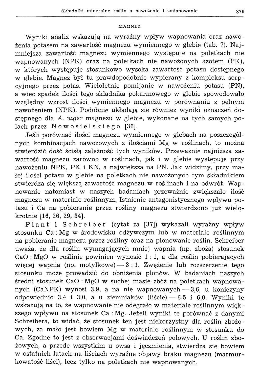 S k ła d n ik i m in er a ln e ro ślin a n a w o ż e n ie i z m ia n o w a n ie 379 M AGNEZ Wyniki analiz wskazują na wyraźny wpływ wapnowania oraz nawożenia potasem na zawartość magnezu wymiennego w