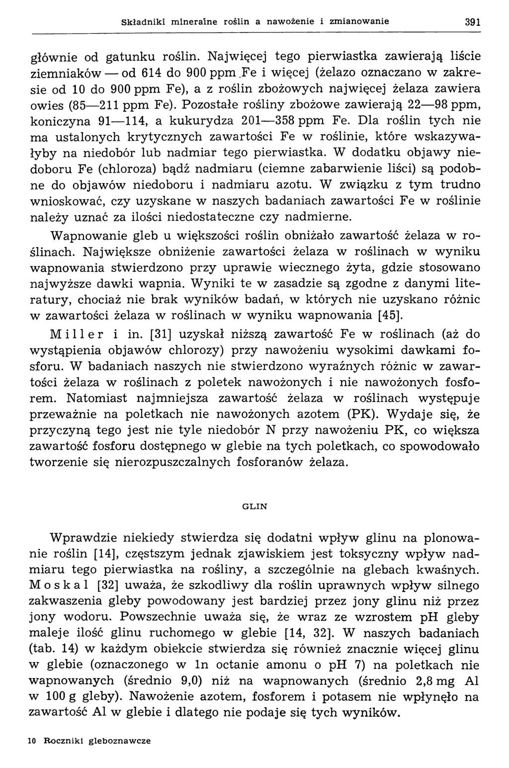 S k ła d n ik i m in er a ln e ro ślin a n a w o ż e n ie i z m ia n o w a n ie 391 głównie od gatunku roślin.
