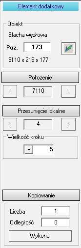 Przewodnik startowy - Virtual-Steel Strona 16 Przesuwanie elementów dodatkowych Przesunięcie elementu dodatkowego może być dokonane poprzez zmianę wartości w oknie dialogowym rysunku warsztatowego