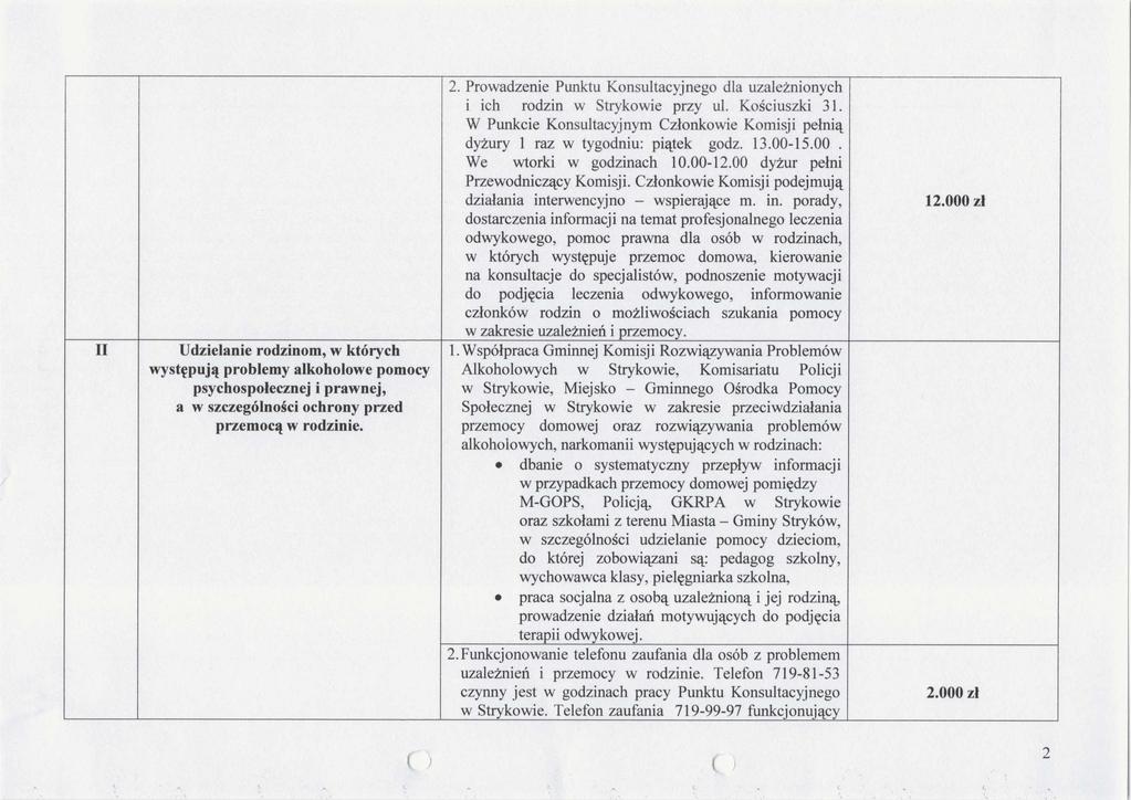 II Udzielanie rodzinom, w których występują problemy alkoholowe pomocy psychospołecznej i prawnej, a w szczególności ochrony przed przemocą w rodzinie. 2.