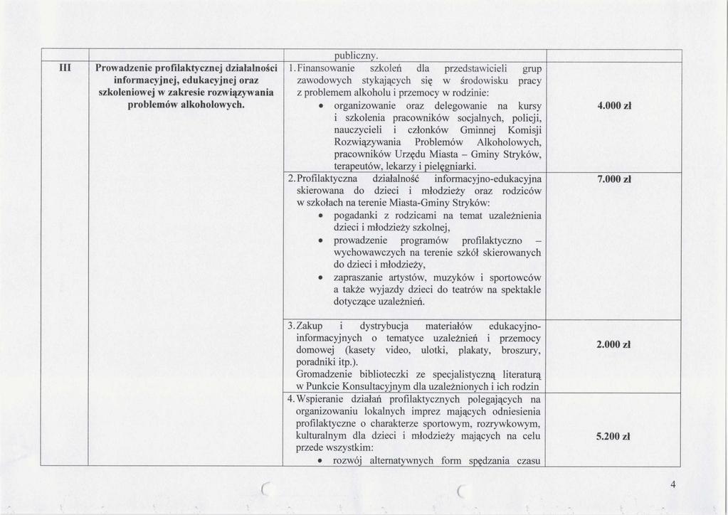 III Prowadzenie profilaktycznej działalności informacyjnej, edukacyjnej oraz szkoleniowej w zakresie rozwiązywania problemów alkoholowych. publiczny. 1.