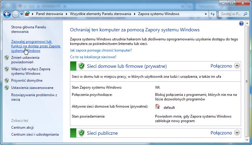 Krok 3 Kliknij opcję Zezwalaj programowi lub funkcji na dostęp przez Zaporę systemu Windows. Krok 4 Otwórz okno "Dozwolone programy".