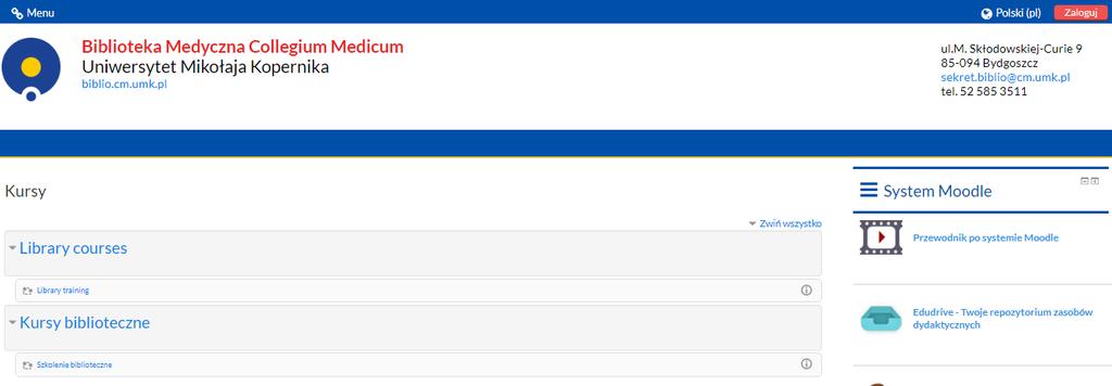 kursów można otrzymać w dziekanatach Do moodle można logować się za pomocą poświadczeń