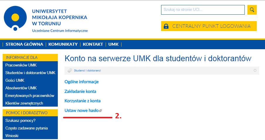 Po wypełnieniu formularza zostaniemy poproszeni o ustawienie hasła do konta na serwerze UMK.