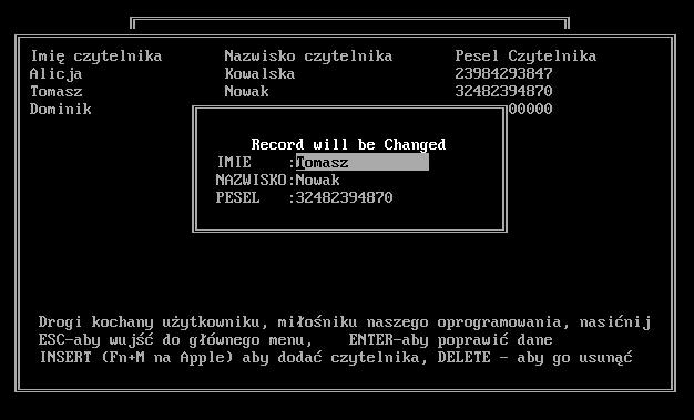 Po dodaniu TABLE i FORM dla opcji Czytelnicy (Milusińscy) możemy ponownie przetestować naszą aplikację.