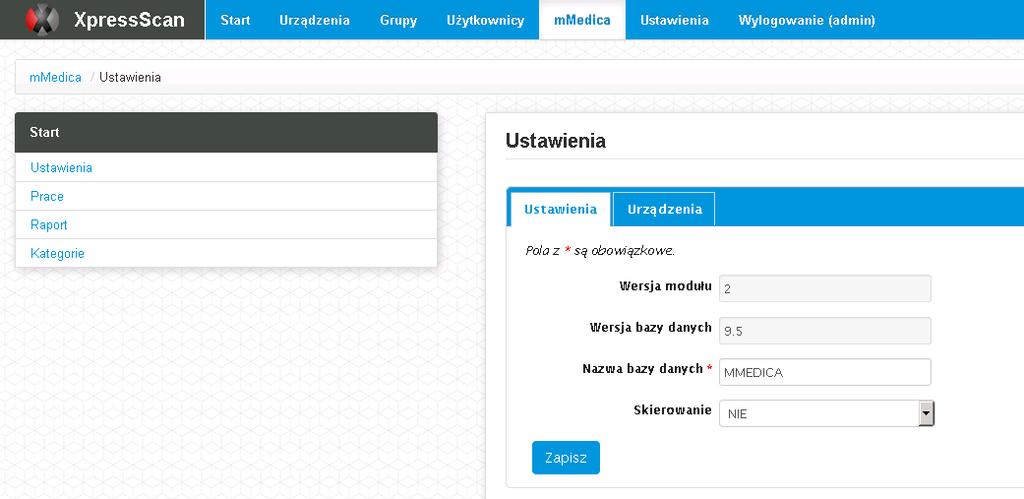 6.7 Konfiguracja parametrów dla mmedica Zakładka mmedica -> Ustawienia Wersja bazy danych - możemy jedynie podglądnąć (wybieramy to w trakcie instalacji) bądź jeśli jest niepoprawna należy