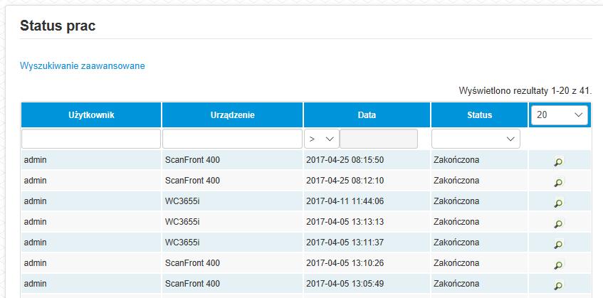 W sekcji Prace możemy sprawdzić kto, na jakim urządzeniu,