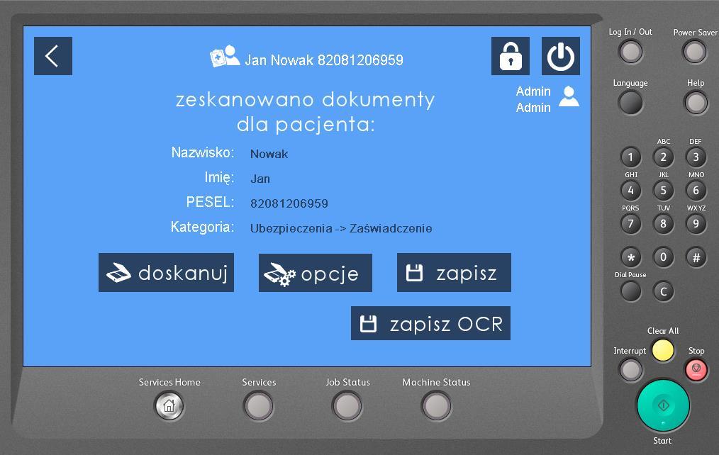 Przycisk opcje zmiana ustawień skanowanego dokumentu (kolor/cz-b, jakość, format itp.