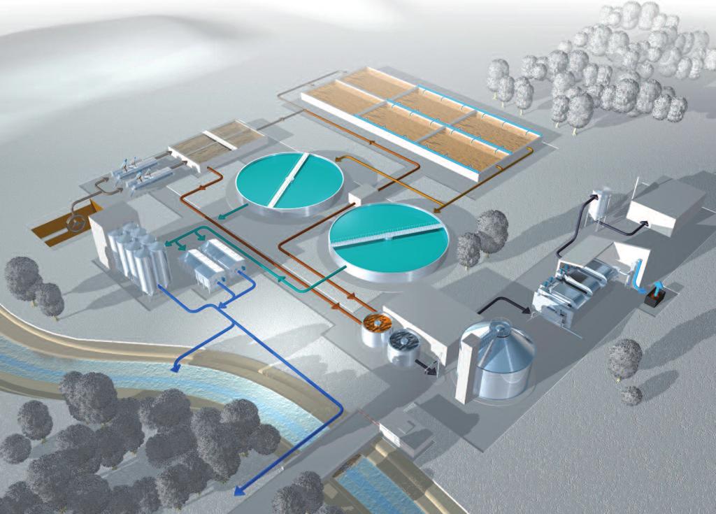 Rozwiązania HUBER dla zcentralizowanego oczyszcznia ścieków a Zblokowane urządzenie do mechanicznego oczyszczania: HUBER Urządzenie ROTAMAT Ro 5 b Osadniki wstępne z wyposażeniem ze stali nierdzewnej
