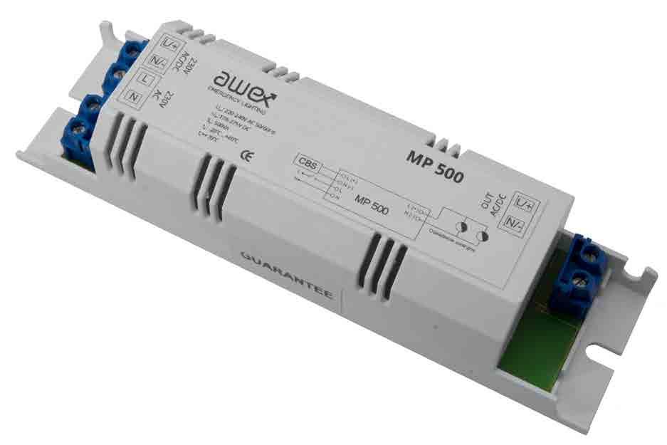 moduł PrZełącZający typu mp 500 Moduł MP 500 służy do załączania pracy sieciowej oprawy lub grupy opraw za pomocą wyłącznika oświetlenia podstawowego.