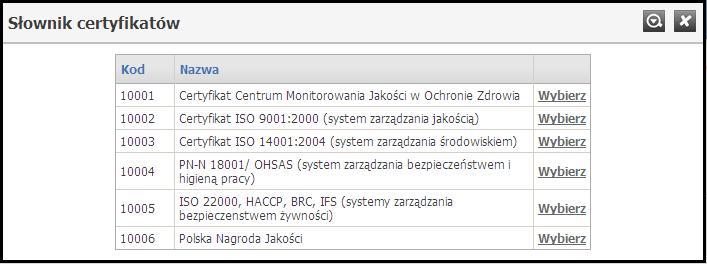 Słowniki 70 Słownik certyfikatów 11.