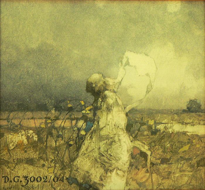 Olej, płyta pilśniowa KAT. PA-3128 8. KANIEWSKI Edmund Jerzy Drewniany kościół, 1962 r.