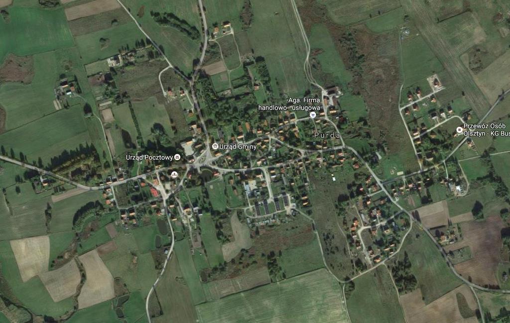 i googlemaps Drugim często spotykanym typem wsi na terenie gminy Purda (też związanym z lokowanym na prawie niemieckim) są wsie-ulicówki, charakteryzujące się zwartą zabudową kilkudziesięciu zagród w