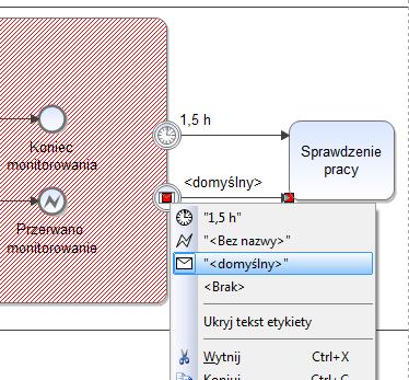 sytuacji gdy upłynie czas egzaminu, jak również, gdy student odda wcześniej pracę wyśle komunikat ) po połączeniu, należy klikając na połączenie prawym przyciskiem wybrać symbol komunikatu.