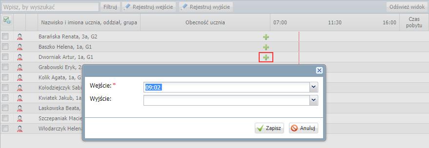 Prowadzenie ewidencji obecności uczniów na zajęciach w widoku dnia dzisiejszego różni się od prowadzenia ewidencji w innych dniach, dlatego oba przypadki zostały opisane oddzielnie.