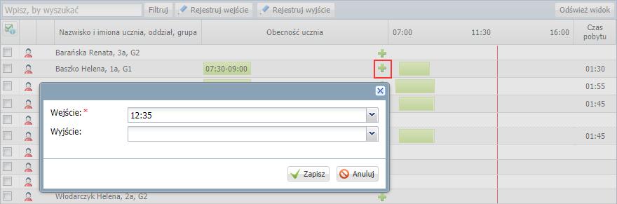 UONET+. Prowadzenie dziennika świetlicy 20/29 Rejestrowanie kolejnego okresu przebywania ucznia w świetlicy Jeśli uczeń wraca do świetlicy (np.